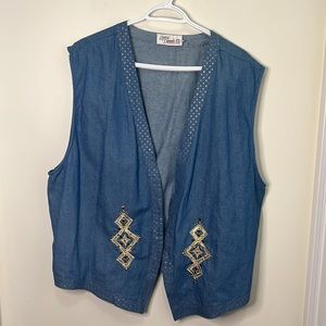 Vintage Laura Daniels Embroidered Gold Hardware Detailing Denim Vest Waistcoat